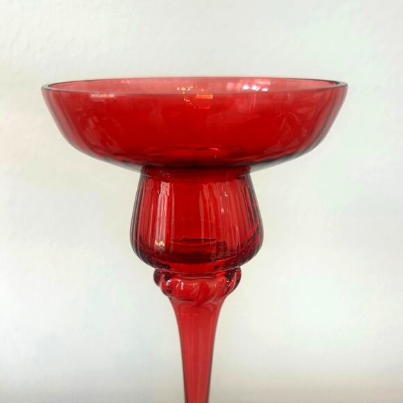 Artisan Handblown Glass Taper Candle Holder 11" Holiday Red Set of 2 NEW - Picture 7 of 8
